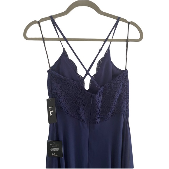 Lulu’s Madalyn Navy Lace Bridesmaid Formal Black Tie Maxi Prom Dress‎ Small NEW - Picture 5 of 7